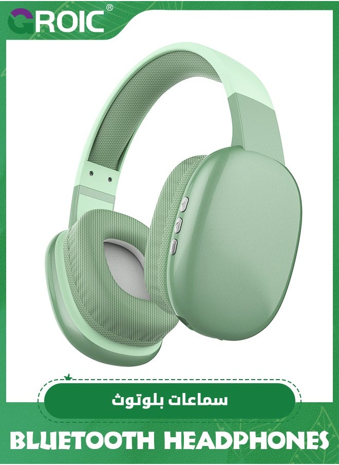 GROIC - The Wireless Headphones with Microphone, Green Rechargeable Over Ear Wireless Bluetooth Headphones with 10Hr Playtime, SD Slot, Backup Wire, Soft Cushion Wireless Headset with Mic - Image 1