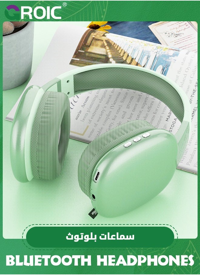 GROIC - The Wireless Headphones with Microphone, Green Rechargeable Over Ear Wireless Bluetooth Headphones with 10Hr Playtime, SD Slot, Backup Wire, Soft Cushion Wireless Headset with Mic - Image 1