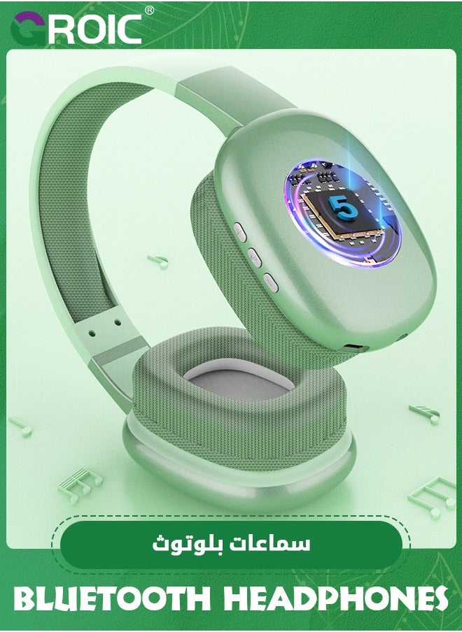 GROIC - The Wireless Headphones with Microphone, Green Rechargeable Over Ear Wireless Bluetooth Headphones with 10Hr Playtime, SD Slot, Backup Wire, Soft Cushion Wireless Headset with Mic - Image 1