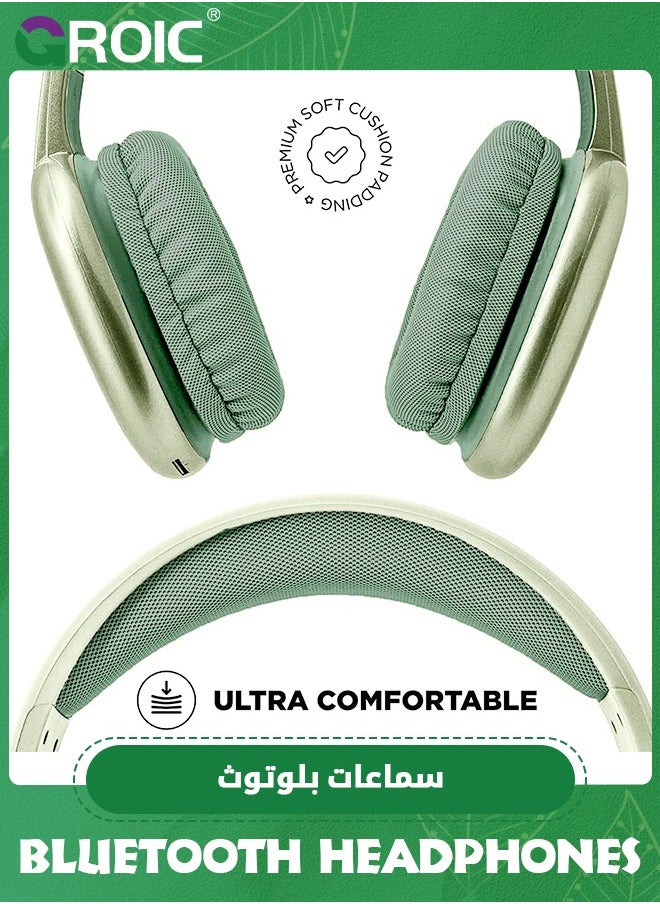 GROIC - The Wireless Headphones with Microphone, Green Rechargeable Over Ear Wireless Bluetooth Headphones with 10Hr Playtime, SD Slot, Backup Wire, Soft Cushion Wireless Headset with Mic - Image 1
