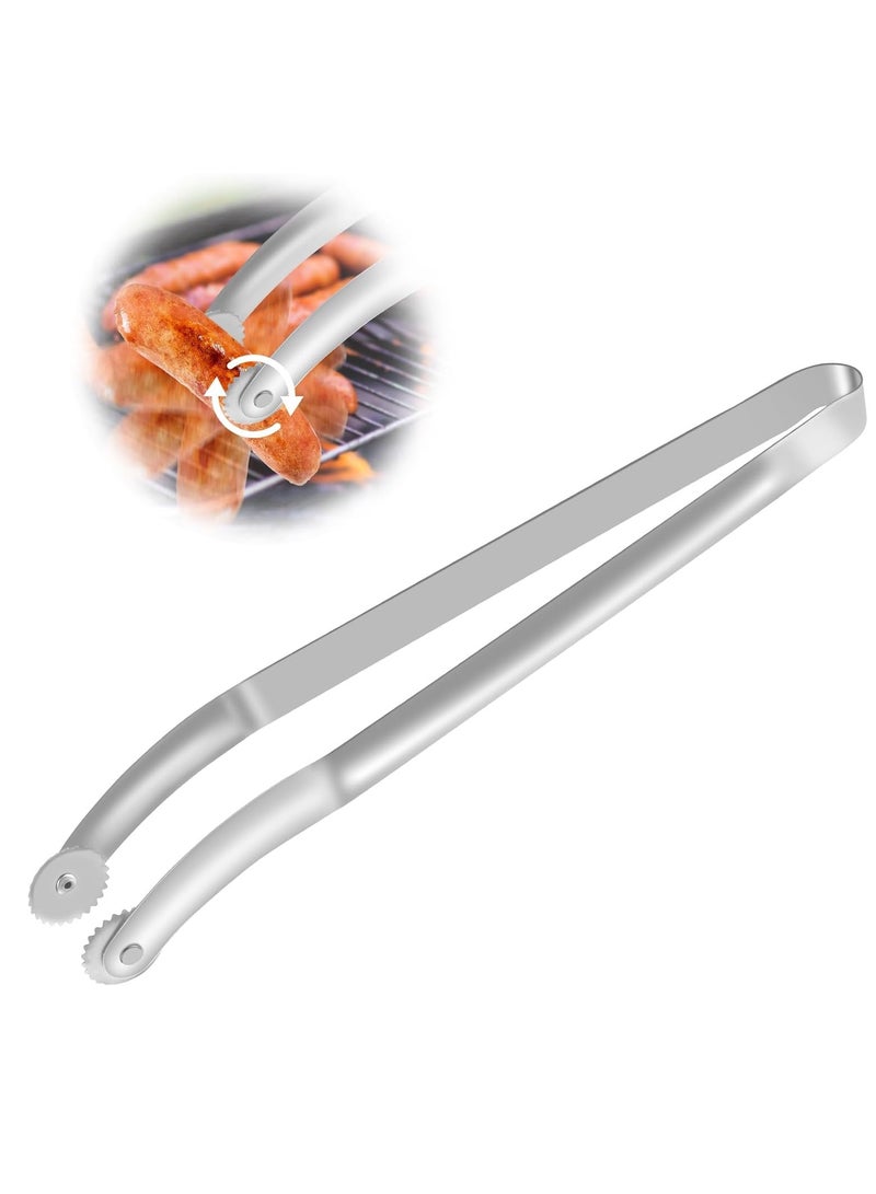 BBQ Sausage Turning Tongs for Cooking,Barbecue Tongs,BBQ Grillers Grill Tongs,BBQ Sausage Roller for Outdoor Grill,Stainless Steel Kitchen Cooking Tongs for Turning Steak Meat Vegetables