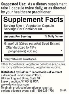 Davinci Davinci Laboratories Grapefruit Seed Extract - 400 mg - 60 Vegetarian Capsules  - Image 3