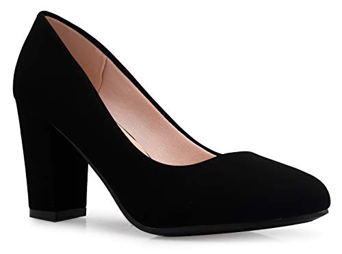 Olivia K Women's Classic Round-Toe Platform Pumps High Block Heel - Adorable, Comfortable (9,Black Nubuck*, Numeric_9) - Image 4