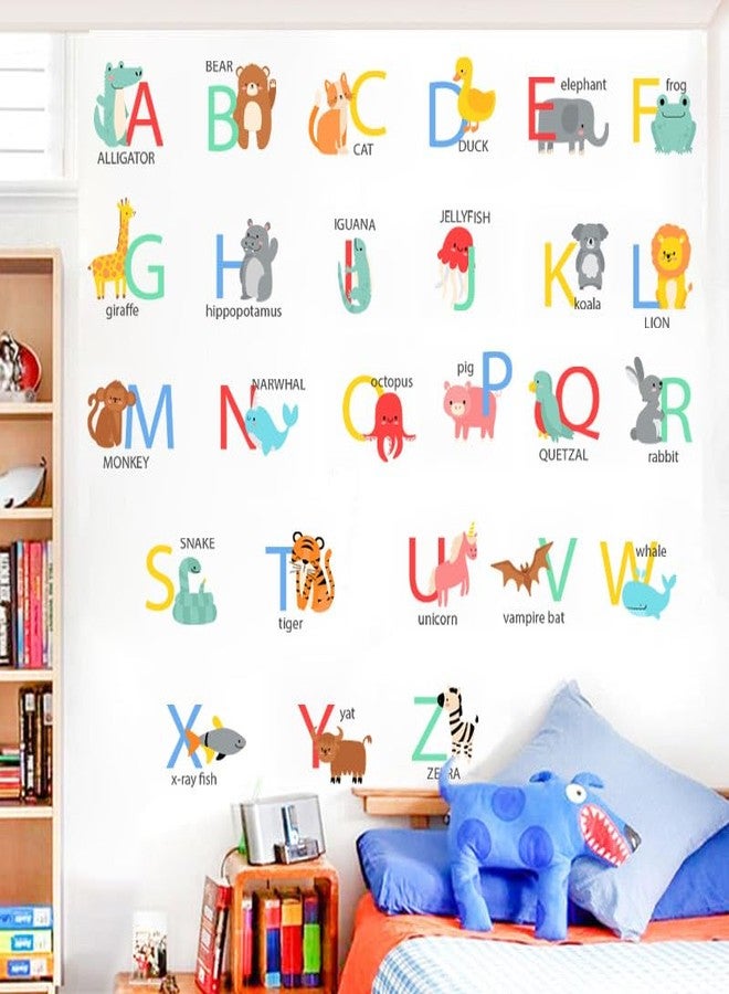 Maaghi Cartoon Animals - Dinosaur - Fruit with ABCD English Alphabets Kids Education Nursery Pre School Wall Sticker (Multicolor,Size - 90 Cm X 29 Cm) (ABC-Animal) - Image 1