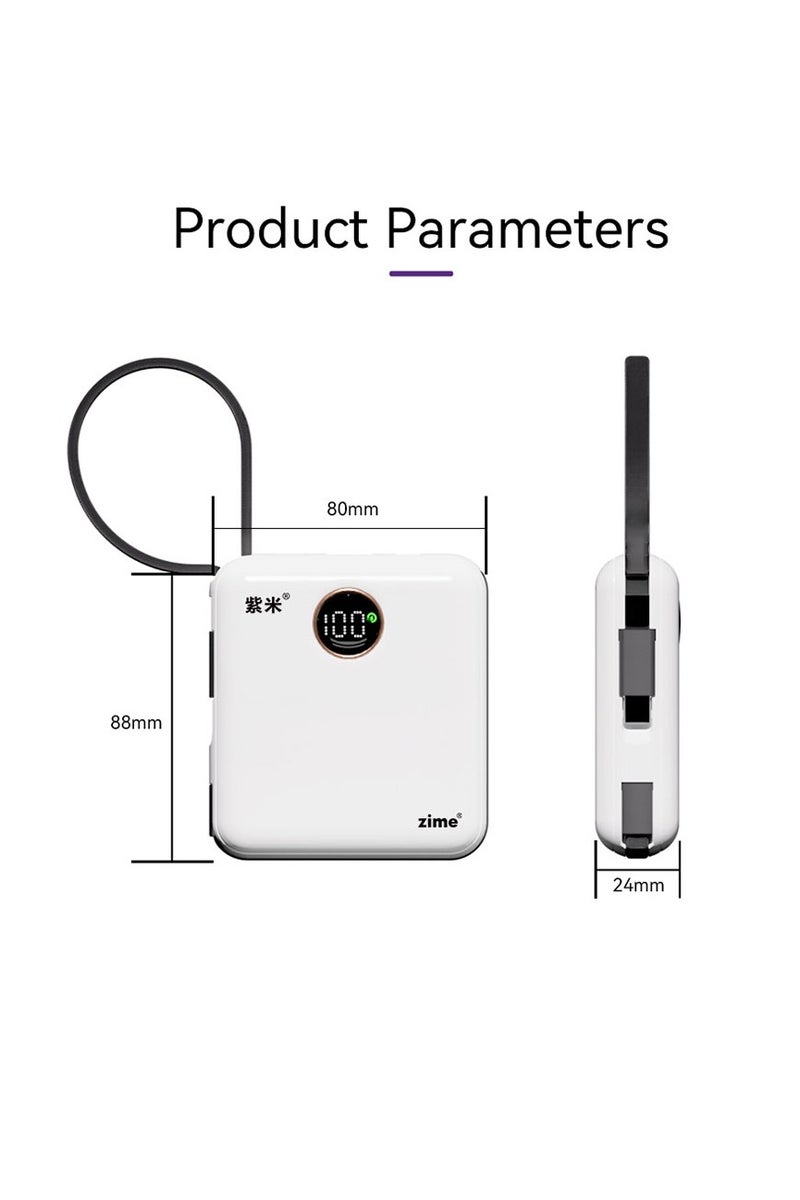 zime باور بانك زيم E28C، 10,000 مللي أمبير، شاحن محمول سريع 22.5 واط كحد أقصى مع كابلات USB-C مدمجة وموصلات، 1 USB-C، 1 USB-L، حزمة بطارية لهواتف آيفون 16/15/14 وسلسلة جالاكسي والمزيد - Image 4