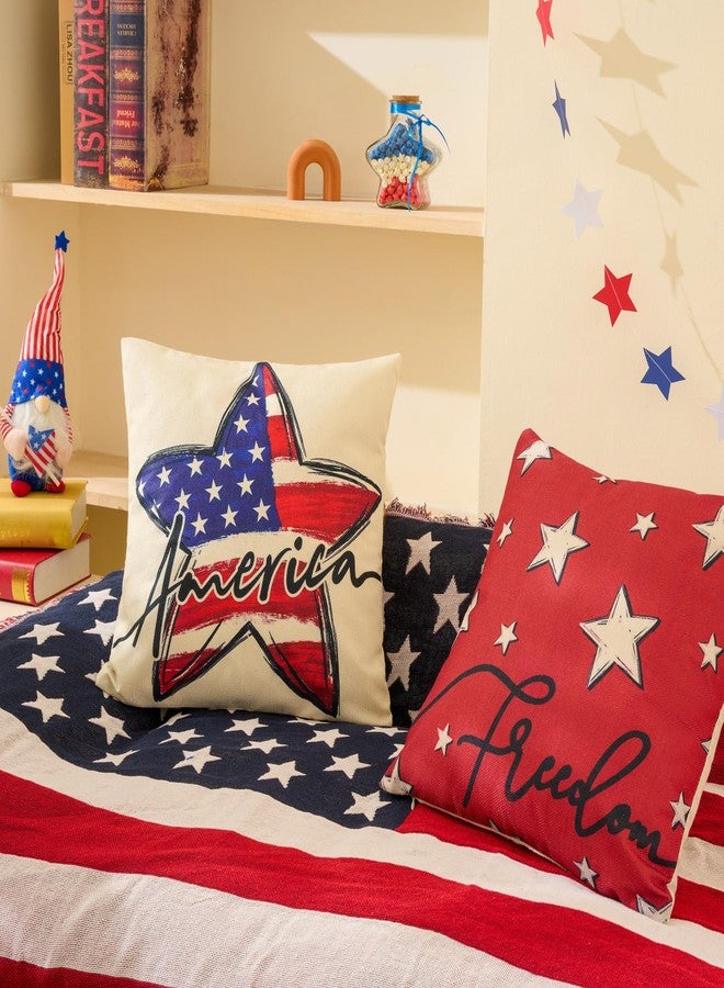 Hongsome Patriotic Decor-Throw Pillow Covers 18x18in Set of 4,4th of July Linen Pillow Case for Independence Day,Memorial Day,Veteran's Day,USA,American Summer Outdoor Red White Blue Decorations - Image 5
