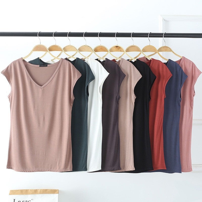 Modal Sleeveless T-shirt Women's Summer Thin V-neck Sleeveless Top Loose Large Size Vest Casual Solid Color Base Shirt - Image 2