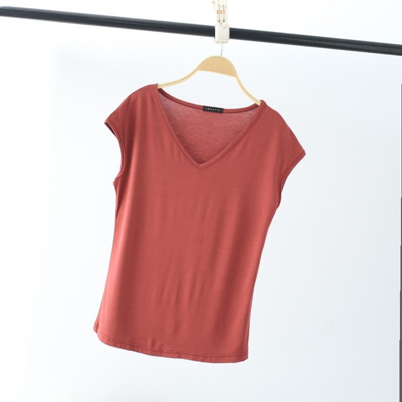 Modal Sleeveless T-shirt Women's Summer Thin V-neck Sleeveless Top Loose Large Size Vest Casual Solid Color Base Shirt - Image 3