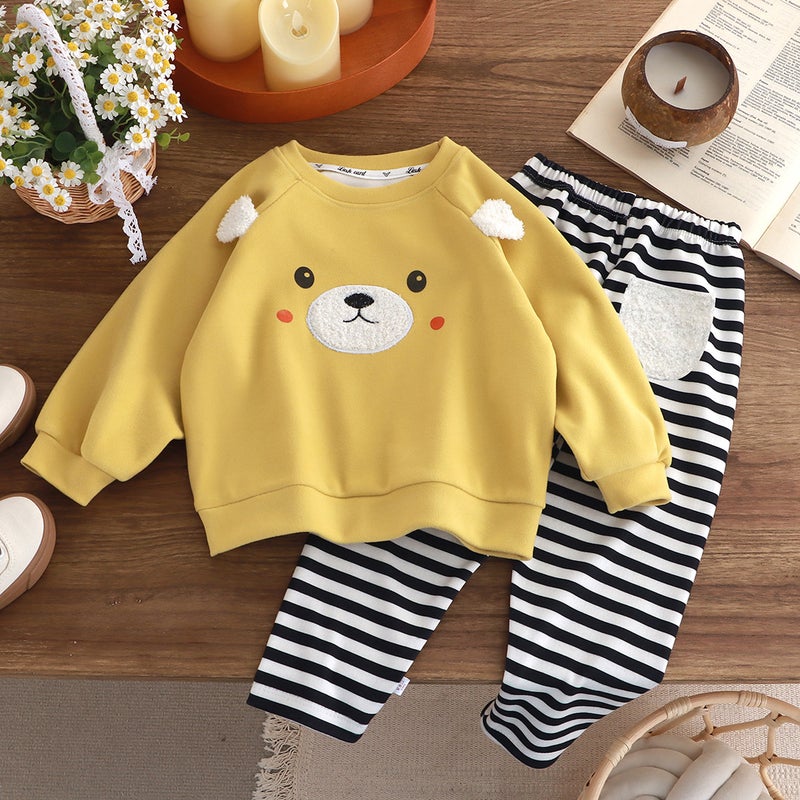 New Kids Bear Hoodie Pants Set Autumn Winter Kth coffee bear - Image 5