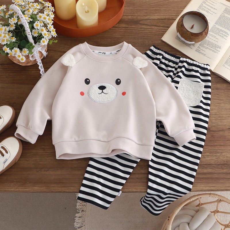 New Kids Bear Hoodie Pants Set Autumn Winter Kth coffee bear - Image 4