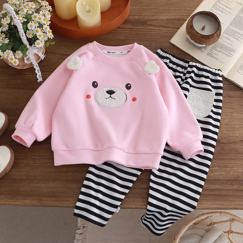 New Kids Bear Hoodie Pants Set Autumn Winter Kth coffee bear - Image 2