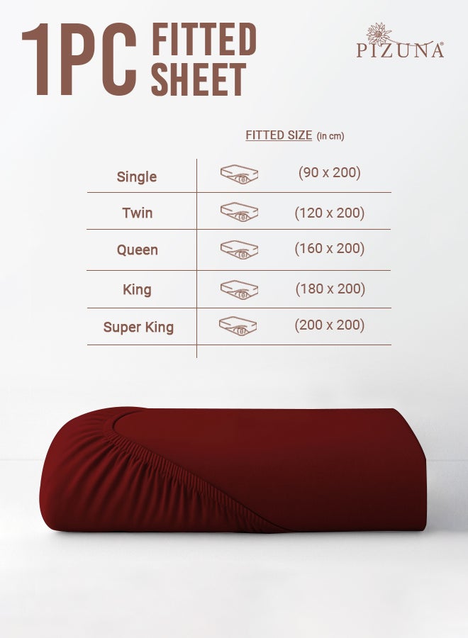 PIZUNA Pure Combed Cotton Fitted Sheet 200x200 cm Rio Red, 400 Thread Count Cool Luxury Soft 100% Long Staple Cotton Sateen Weave, Deep Pocket Bedsheet Fits 40cm (Fitted Sheet -1PC) - Image 3