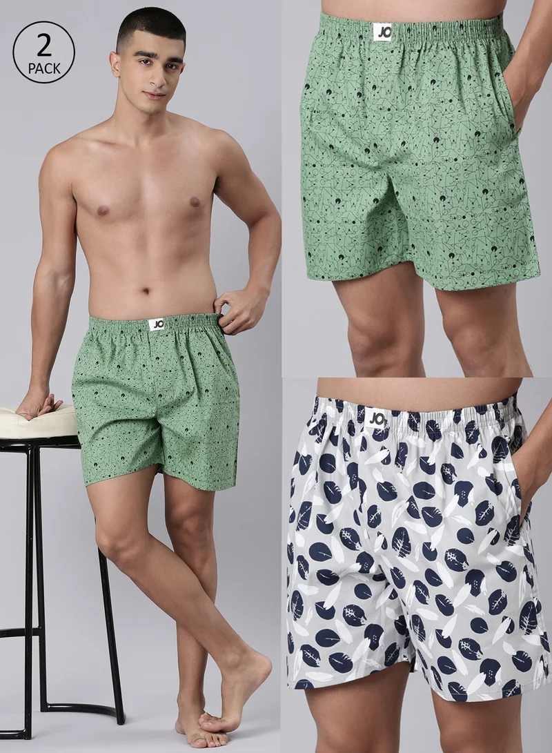 Joven Men Printed Pure Cotton Side Pocket Boxers Pack of 2