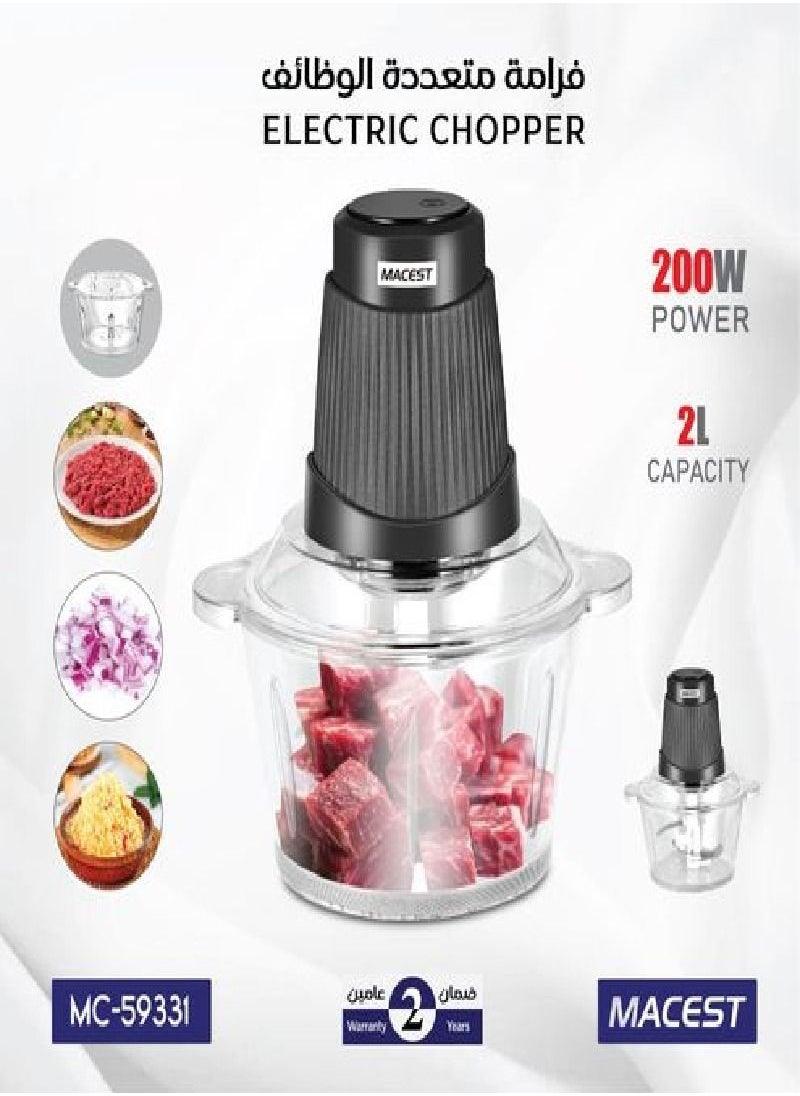 MACEST Multifunctional steel vegetable chopper with a power of 200W and a capacity of 2 liters 