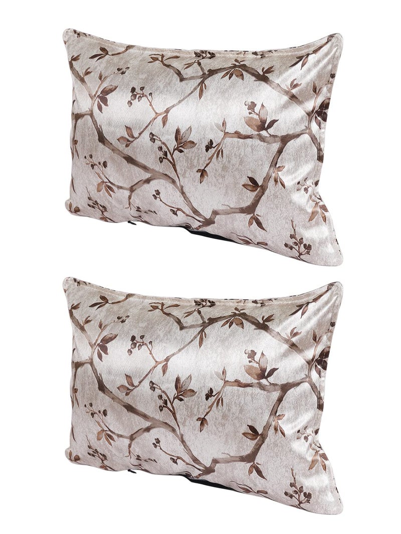 THE CONVERSION مجموعة التحويل من 2 غطاء وسادة مزخرف/ طفل/ مستطيل من الساتان النقي المصقول بلون بني، 2 قطعة غطاء وسادة للأطفال - 12"x18" - Image 2