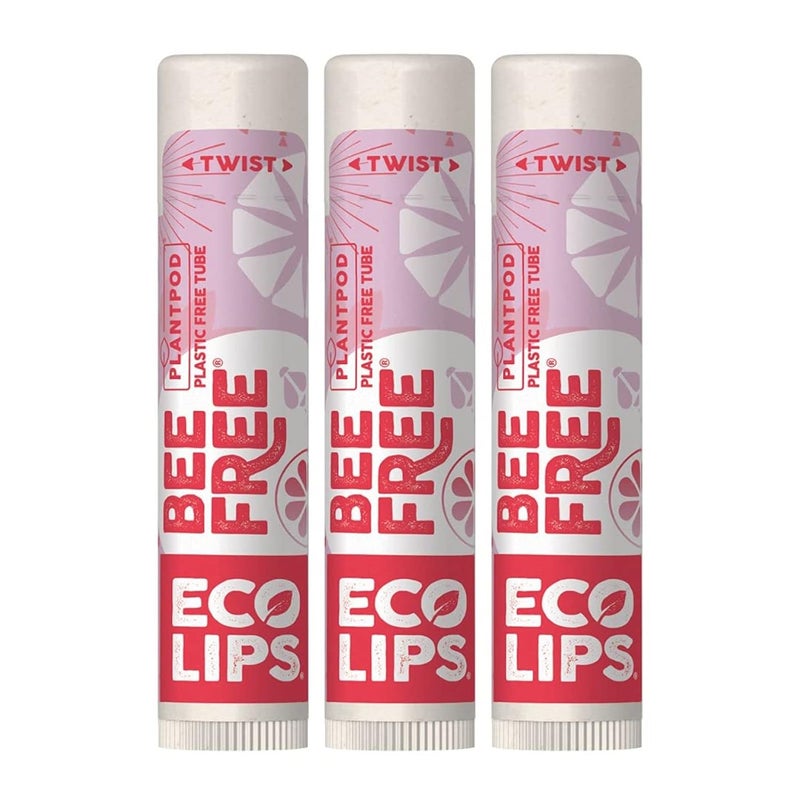 Eco Lips بلسم شفاه إيكو ليبس النباتي الفائق الفواكه خالي من العسل يشمل شمع كانديلا و زبدة الكاكاو العضوية وزيت جوز الهند 100% خالي من البلاستيك عبوة نباتية 3 عبوات
