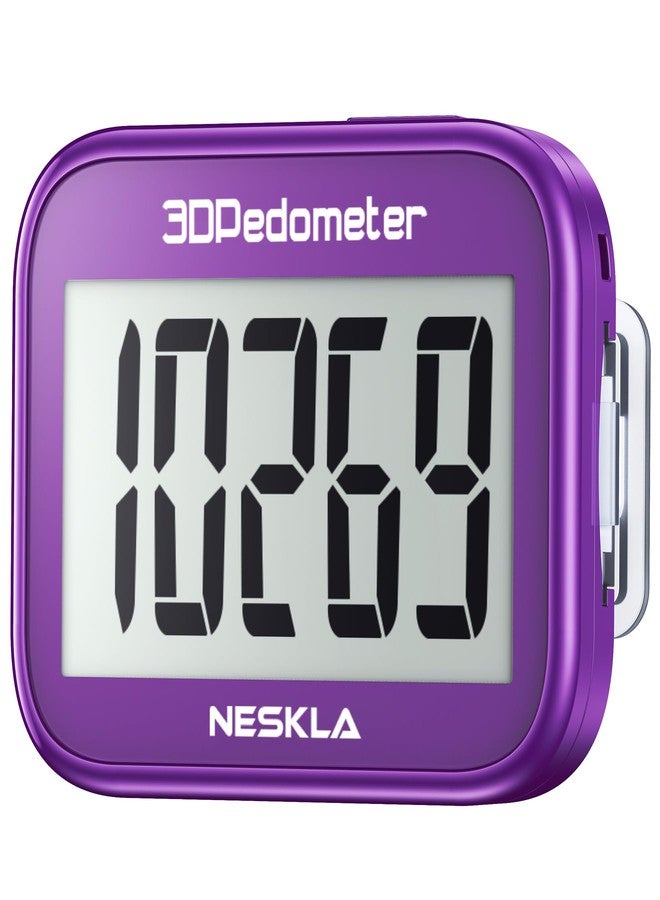 NESKLA 3D Pedometer for Walking, Simple Step Counter with Large Digital Display, Step Tracker with Removable Clip Lanyard, Accurately Track Steps for Men Women Kids Adults Seniors-Purple - Image 1