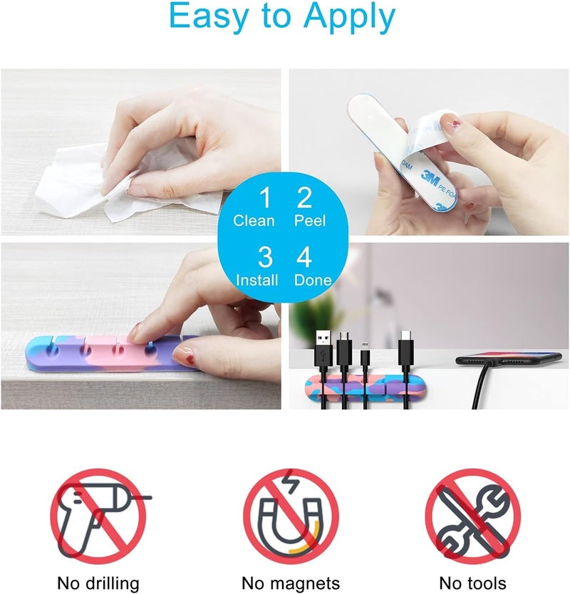 INCHOR Cable Organizer, Cord Organizer Cable Management, Cable Clips USB Cable Holder Wire Organizer Cord Clips,(5, 3 Slots Colourful) - Image 5