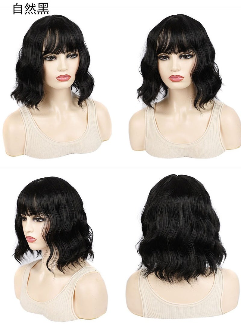 Estelle Water Ripple Wig Headgear Colorful Daily Style Short Hair Fluffy Thin Bangs Wig Headgear Short Curly Hair Wig Black - Image 2