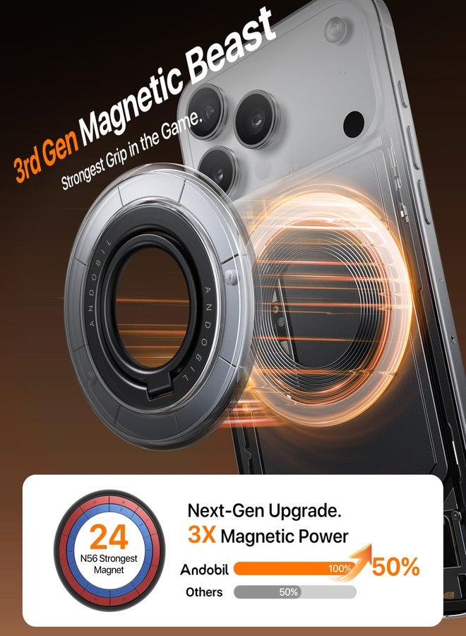andobil [2025 3rd Gen] Magnetic Phone Grip for MagSafe [Sability Max] Stronger Two-Sided Magnet Cell Phone Ring Holder Compatible with MagSafe Accessories, iPhone 17 Pro Max Air 16 15 14 13 12, Black - Image 2