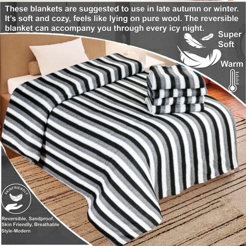 CHANDRAVATI Stylish Polar Fleece Single Bed AC Fleece Wool Blanket - 58x88 Inch || Skin Friendly || (2, Black & White) - Image 5