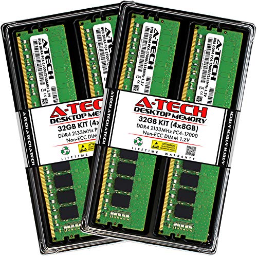 A-Tech 32GB (4x8GB) DDR4 2133 MHz UDIMM PC4-17000 (PC4-2133P) CL15 DIMM Non-ECC Desktop RAM Memory Modules - Image 1