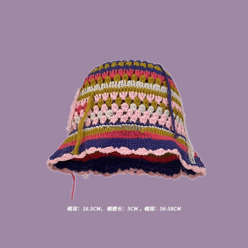 Handmade Wool Hat Japanese New Hollow Flower Knitted Fisherman Hat Children'S Sweet All-Match Small Face - Image 5
