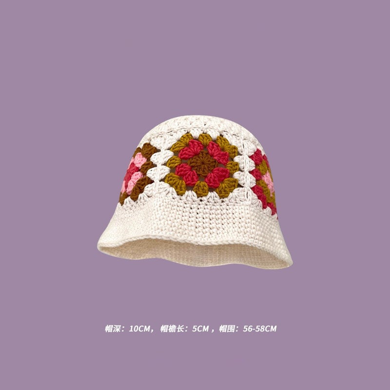 Handmade Wool Hat Japanese New Hollow Flower Knitted Fisherman Hat Children'S Sweet All-Match Small Face - Image 1