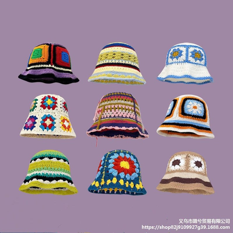 Handmade Wool Hat Japanese New Hollow Flower Knitted Fisherman Hat Children'S Sweet All-Match Small Face - Image 2