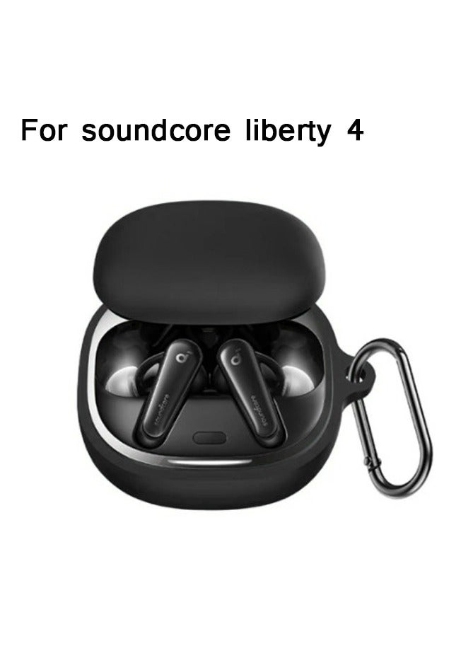 Silicone Case Compatible with Anker Soundcore Liberty 4, Protective Cover with Carabiner (Black) - Image 1