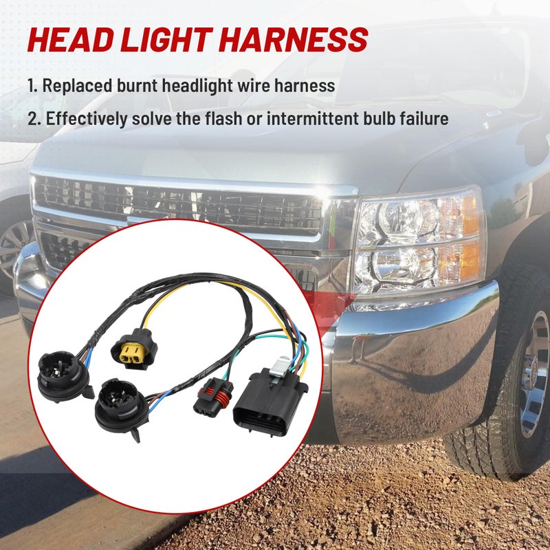 RED WOLF 645-745 Headlight Wiring Harness Socket Fit for 2007-2014 Chevy Silverado GMC Sierra 1500 2500 3500HD, Replace OEM 645745 15841609 25962806 Headlamp LED Bulb Plug Retrofit Adapter - Image 2