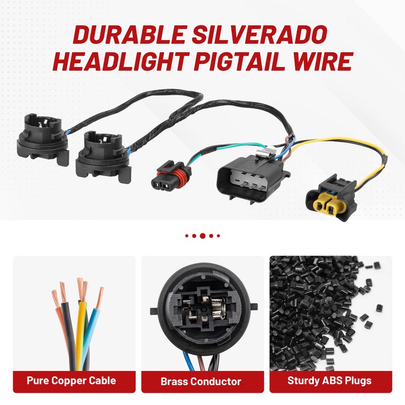 RED WOLF 645-745 Headlight Wiring Harness Socket Fit for 2007-2014 Chevy Silverado GMC Sierra 1500 2500 3500HD, Replace OEM 645745 15841609 25962806 Headlamp LED Bulb Plug Retrofit Adapter - Image 4