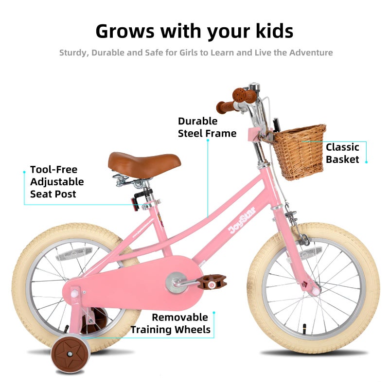 JOYSTAR 12 inch Kids Bike for Toddlers 3-4 Years(33"-41") Girls, Girls Bike with Training Wheels & Basket, Kids' Bicycle Pink - Image 2