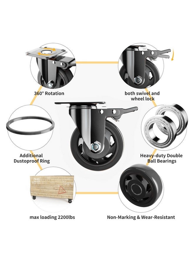 YUPEZOP Caster Wheels Heavy Duty with Brake, Casters Set of 4 (Black, 4 Inch) - Image 5