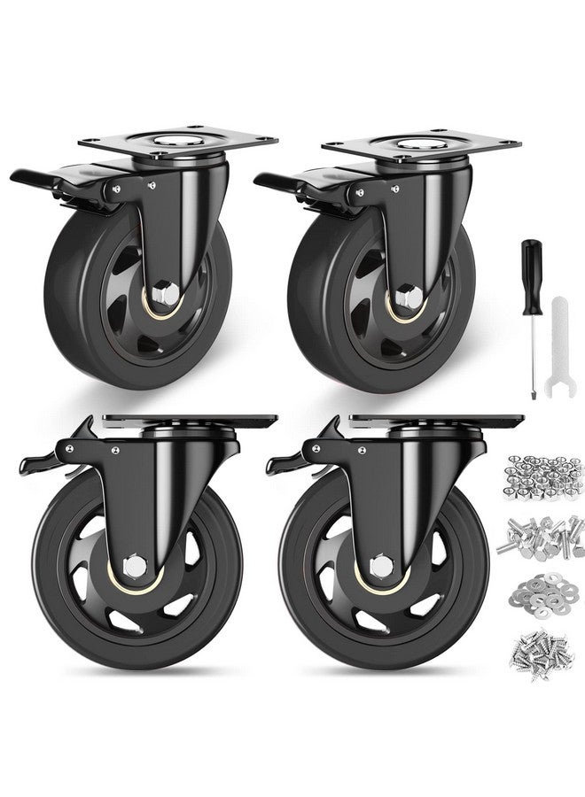 YUPEZOP Caster Wheels Heavy Duty with Brake, Casters Set of 4 (Black, 4 Inch) - Image 1