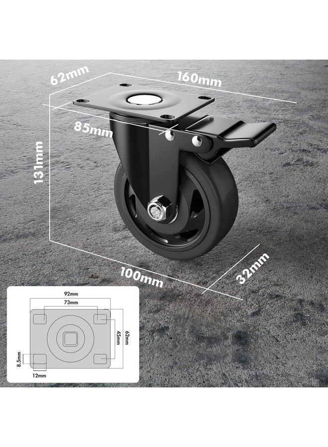 YUPEZOP Caster Wheels Heavy Duty with Brake, Casters Set of 4 (Black, 4 Inch) - Image 2