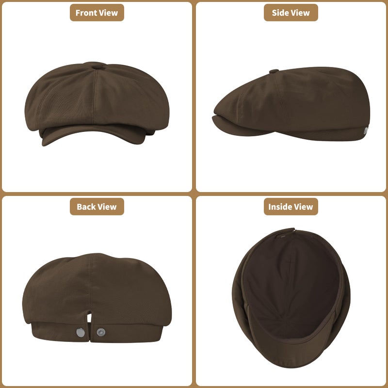 KUJUHA Newsboy Cap for Men Flat Cap 100% Cotton Irish Gatsby Ivy Golf Cabbie Hat Driving Hat Brown - Image 2