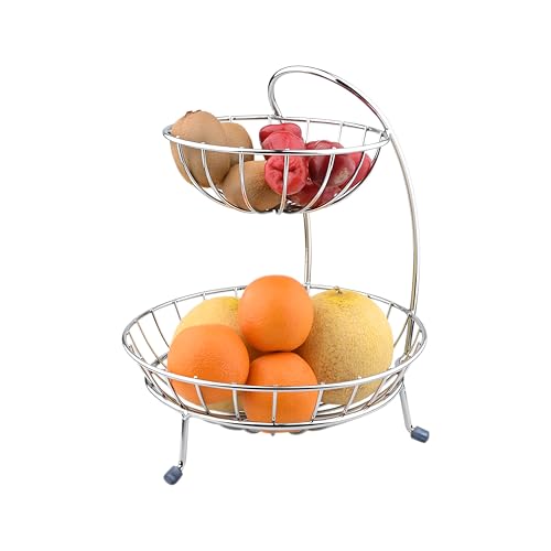 Homeor Stainless Steel 2-Tier Fruit & Vegetable Basket for Kitchen & Home, Chrome - Image 3