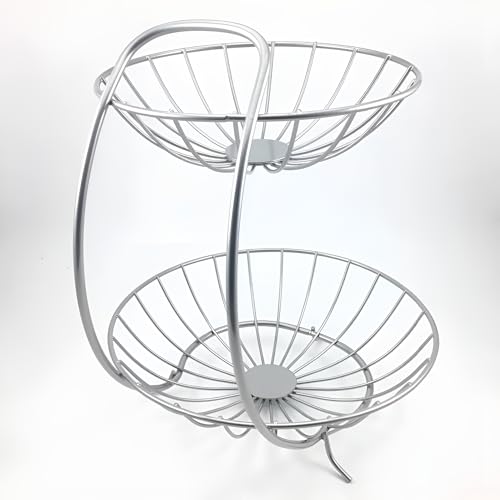 Homeor Stainless Steel 2-Tier Fruit & Vegetable Basket for Kitchen & Home, Chrome - Image 2