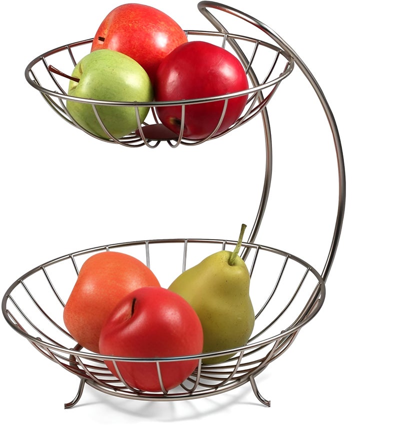 Homeor Stainless Steel 2-Tier Fruit & Vegetable Basket for Kitchen & Home, Chrome - Image 5