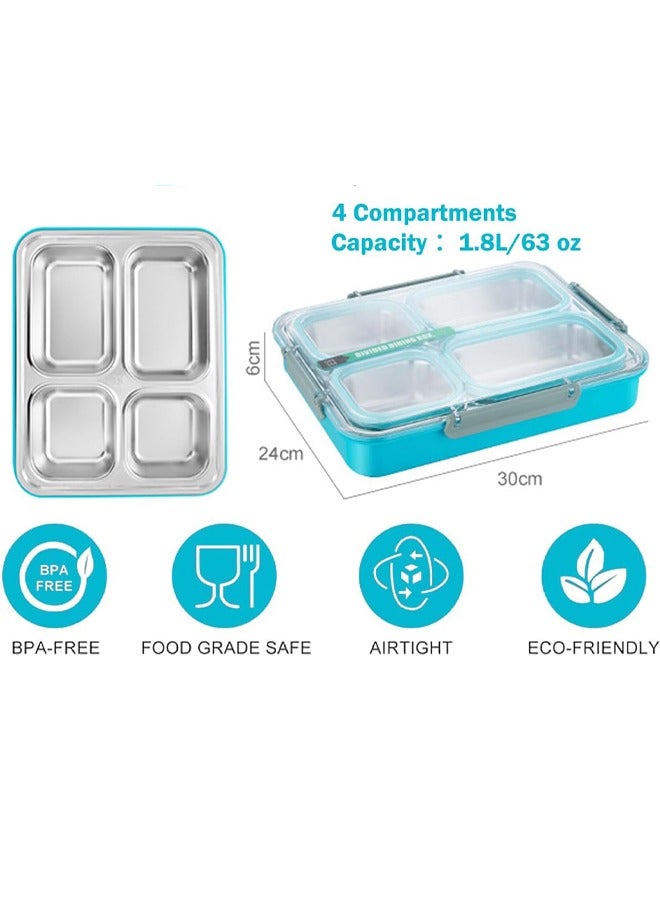 VUCATIN Large Bento Box Stainless Steel Lunch Box with 4 Compartments Reusable Lunch Food Container Set Meal Prep Containers for Adults Comes with Tableware and Cartoon Stickers (Blue 4 Compartment)  - Image 3