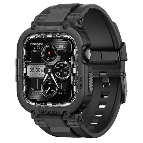 amBand Bands Case Compatible with Apple Watch Series 1110 46mm for Men M1 Sport Rugged Heavy Duty Cover Tactical Strap Military Grade Protective Bumper Protector for iWatch 46 mm Men Black - Image 1