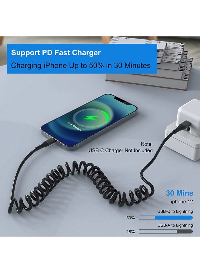 MTAKYI 1.6M/5.25FT Coiled USB C Lightning Cable, MFi Certified Retractable iPhone Charger Cord, Compatible with iPhone 12 11 Pro Max XR XS X 8 7 6 Plus 5 SE - Image 3