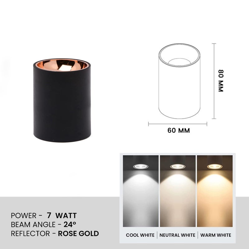 Harold Electricals Harold Electricals 7 Watt Black Body Antiglare LED Round Cylinderical Surface COB Spotlight Ceiling Downlight for Home Office Indoor Outdoor Rose Gold Reflector Neutral White Pack of 1  - Image 3