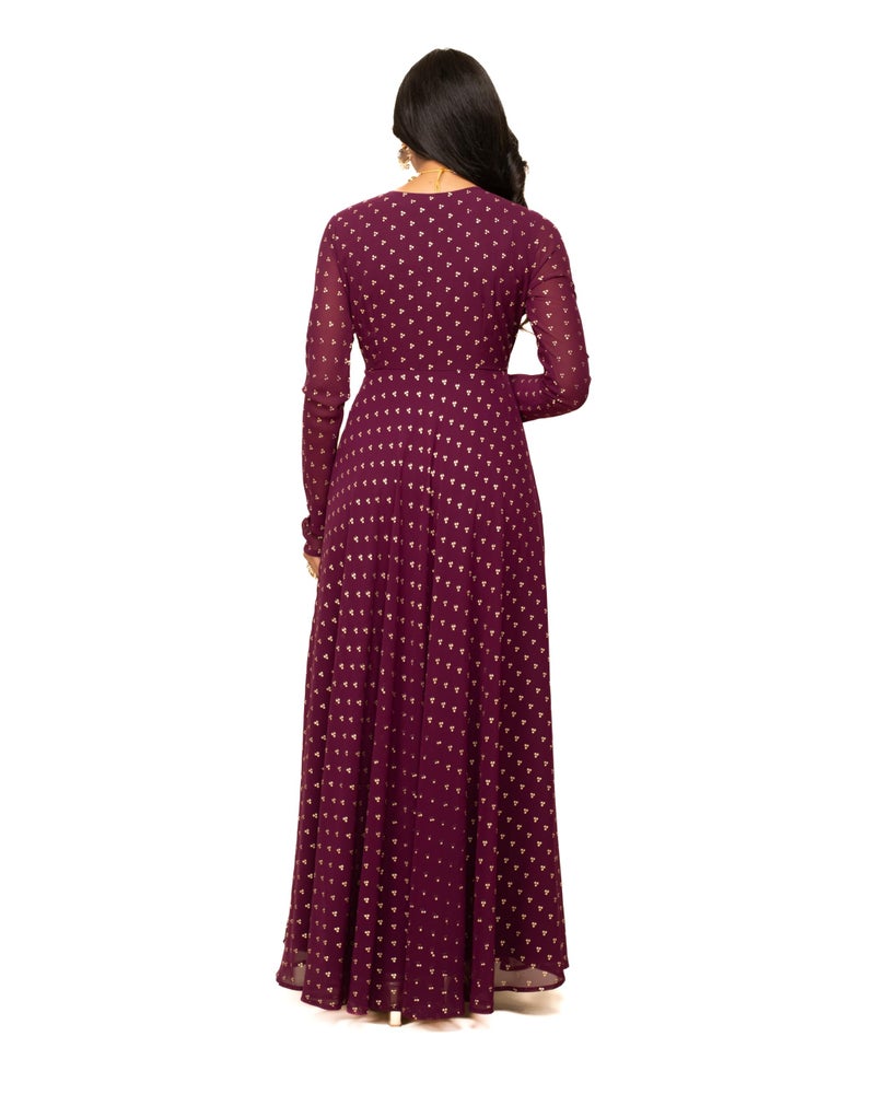 FIORRA Women's Wine Georgette Printed Gown with Dupatta SET0129 - Image 3