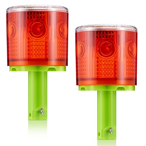 Kittmip 2 Pcs Solar Strobe Warning Traffic Light 360 Degree Single Column IP65 Waterproof Emergency Strobe Flashing Barricade Safety Road Construction Traffic LightRedStand - Image 1