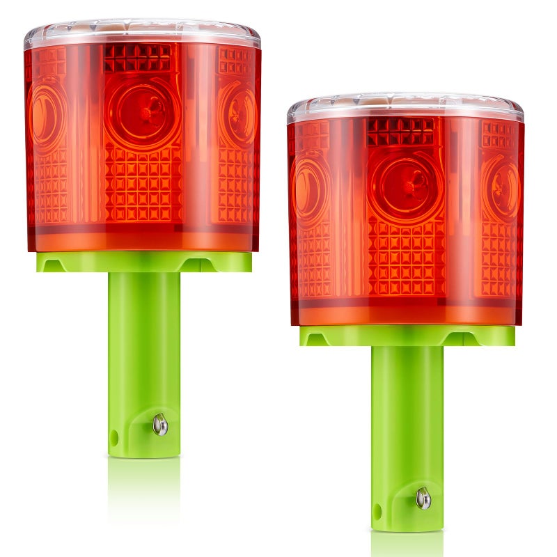 Kittmip 2 Pcs Solar Strobe Warning Traffic Light 360 Degree Single Column IP65 Waterproof Emergency Strobe Flashing Barricade Safety Road Construction Traffic LightRedStand - Image 2