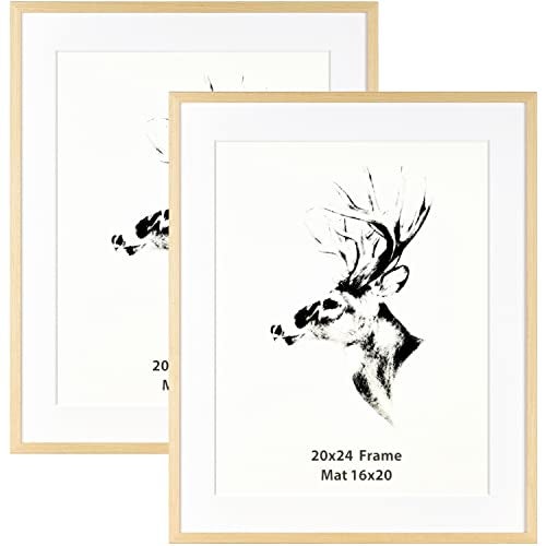 Yaetm 20x24 Picture Frame Matted to 16x20 Set of 2 Natural Solid Oak Wood Frame for Pictures Posters  Art Prints Horizontal and Vertical Wall Mount 2 pack Oak