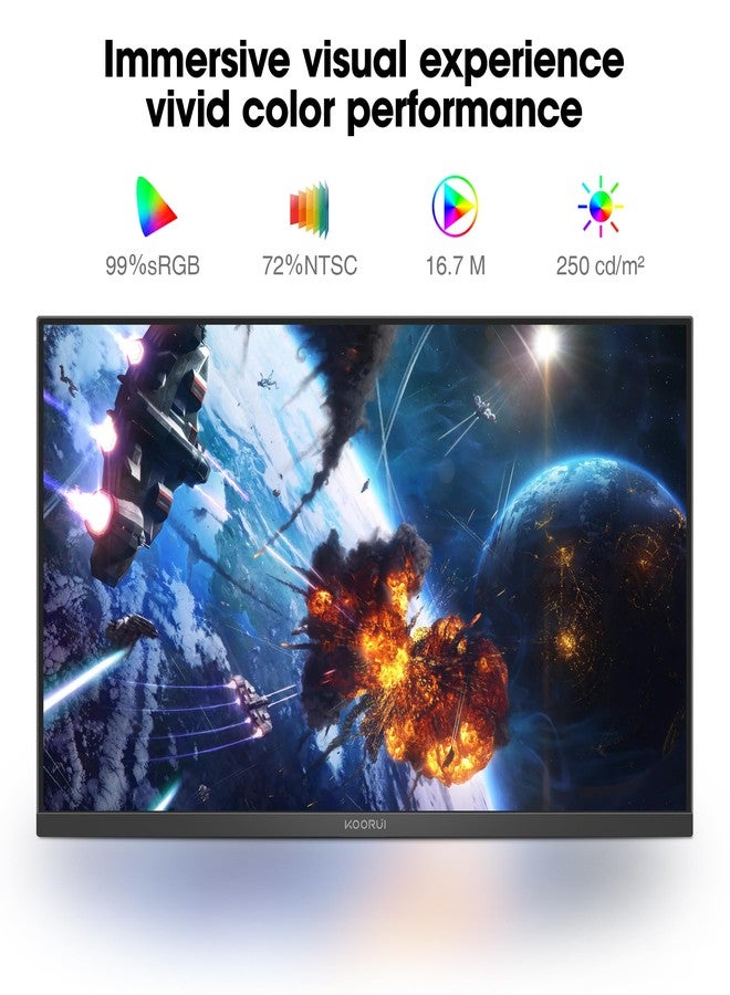 كوروي شاشة ألعاب كمبيوتر KOORUI مقاس 24 بوصة بدقة Full HD 1920 × 1080 بكسل ومعدل تحديث 144 هرتز، بتقنية IPS فائقة النحافة، مزودة بمنافذ HDMI وVGA، وتقنية Adaptive Sync، وتغطية 99% من نطاق ألوان sRGB، ومتوافقة مع معيار VESA 100 × 100 مم، وتقنية حماية العين، وإمكانية الإمالة، باللون الأسود، موديل E2411K - Image 3