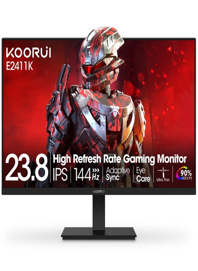 كوروي شاشة ألعاب كمبيوتر KOORUI مقاس 24 بوصة بدقة Full HD 1920 × 1080 بكسل ومعدل تحديث 144 هرتز، بتقنية IPS فائقة النحافة، مزودة بمنافذ HDMI وVGA، وتقنية Adaptive Sync، وتغطية 99% من نطاق ألوان sRGB، ومتوافقة مع معيار VESA 100 × 100 مم، وتقنية حماية العين، وإمكانية الإمالة، باللون الأسود، موديل E2411K - Image 1